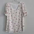 Reborn J Floral Swiss Dot Blouse Small Ivory Ruffle Sleeve