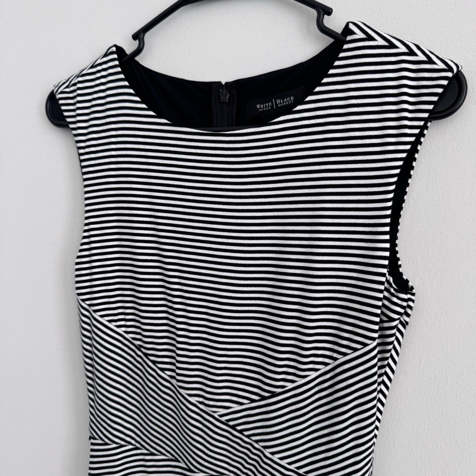 White House Black Market Striped Sheath Dress 14 Black White Ruffle