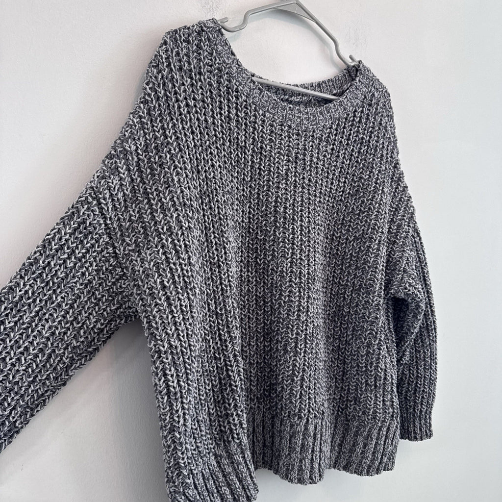 American Eagle Chunky Knit Sweater Women M Gray Marled Cozy Chenille