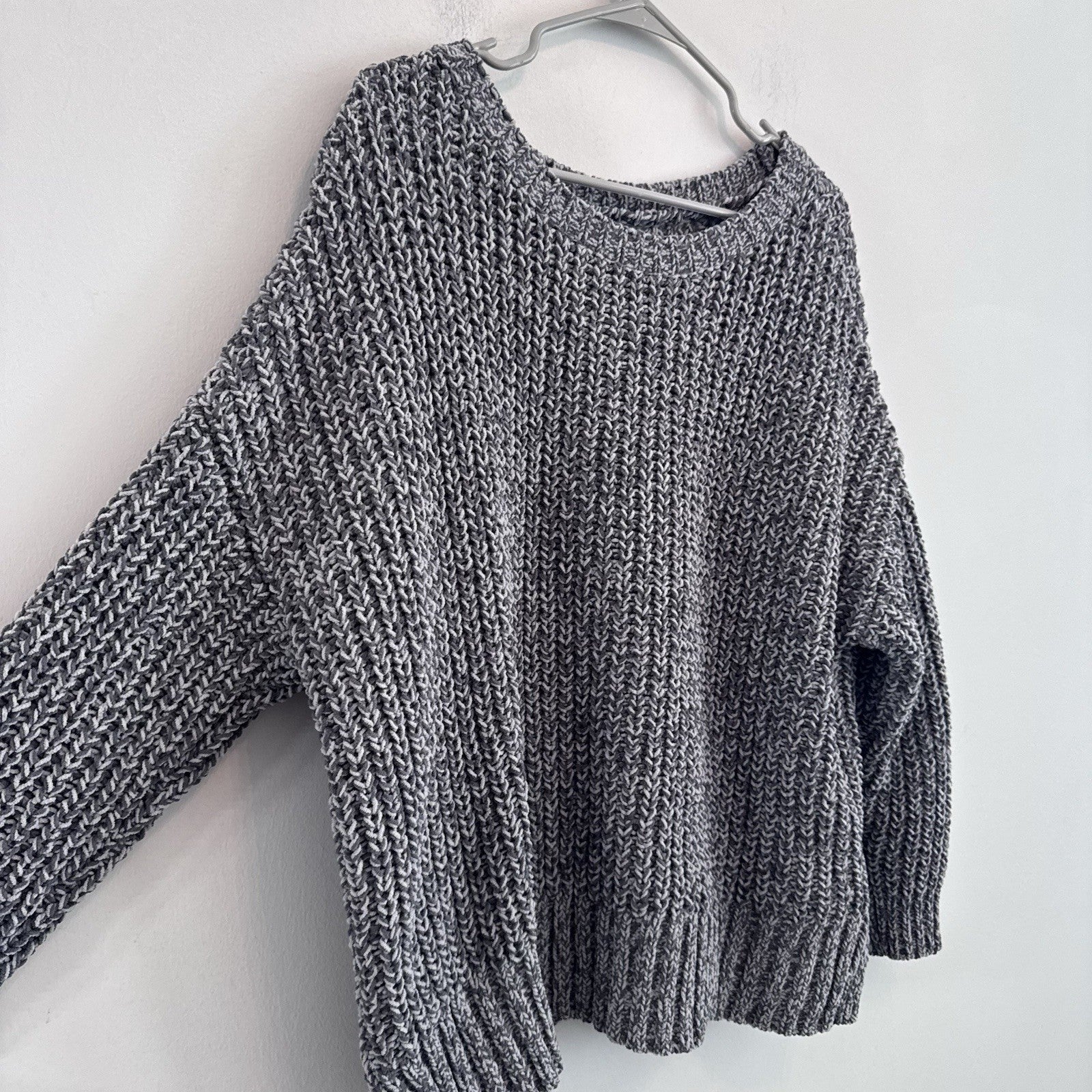 American Eagle Chunky Knit Sweater Women M Gray Marled Cozy Chenille