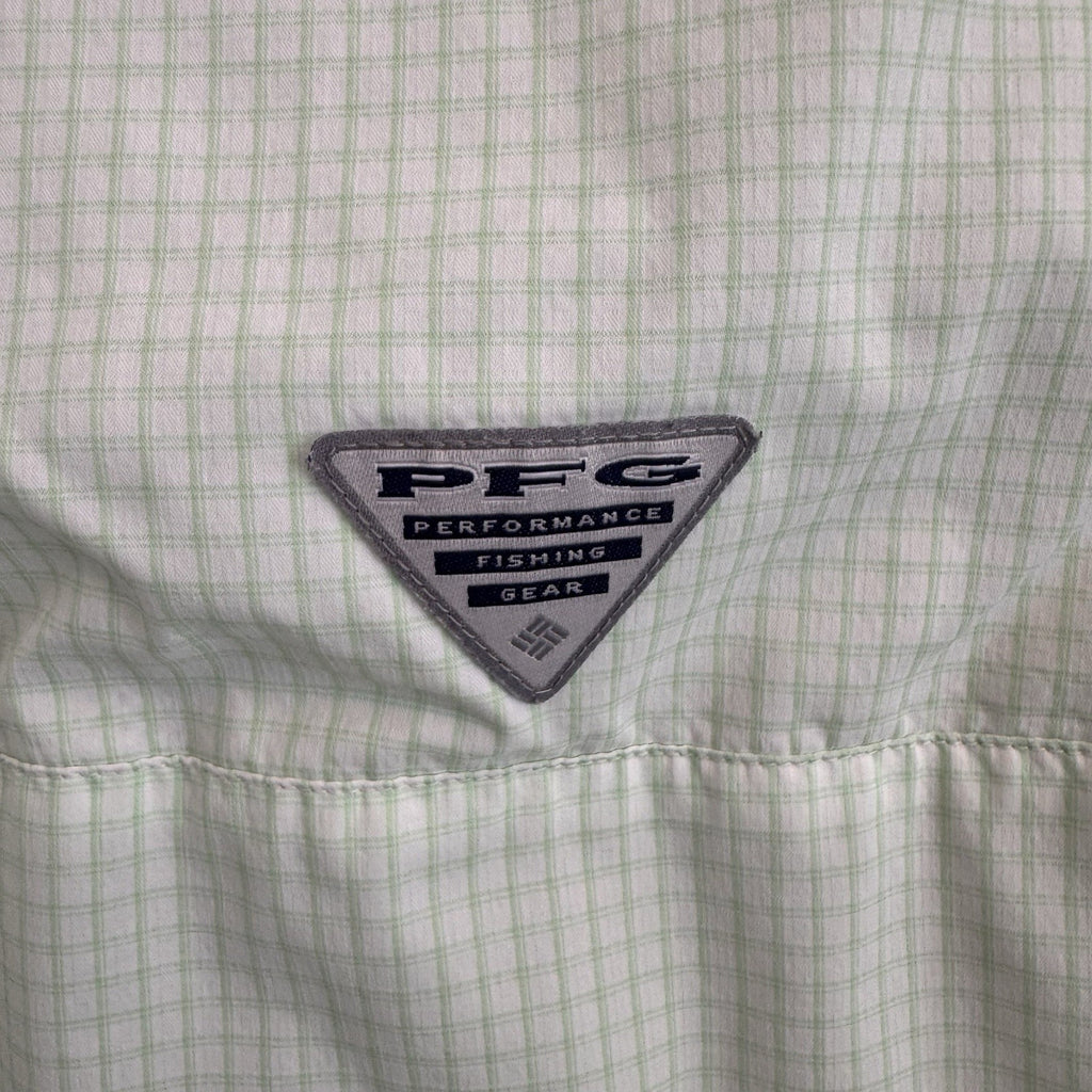 Columbia PFG Super Tamiami Shirt Mens Small S Mint Green Plaid Fishing S/S