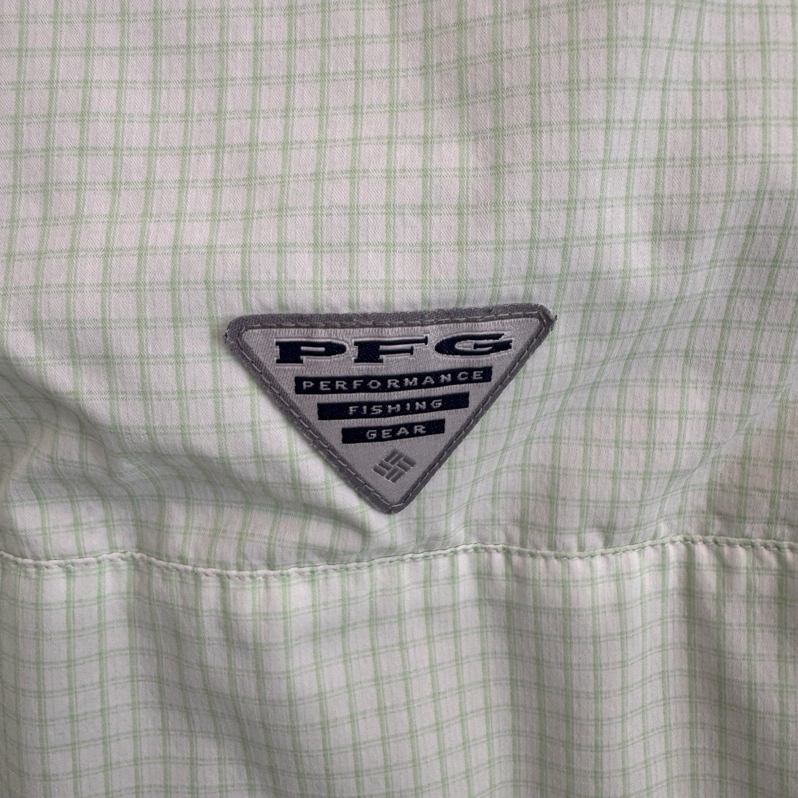 Columbia PFG Super Tamiami Shirt Mens Small S Mint Green Plaid Fishing S/S