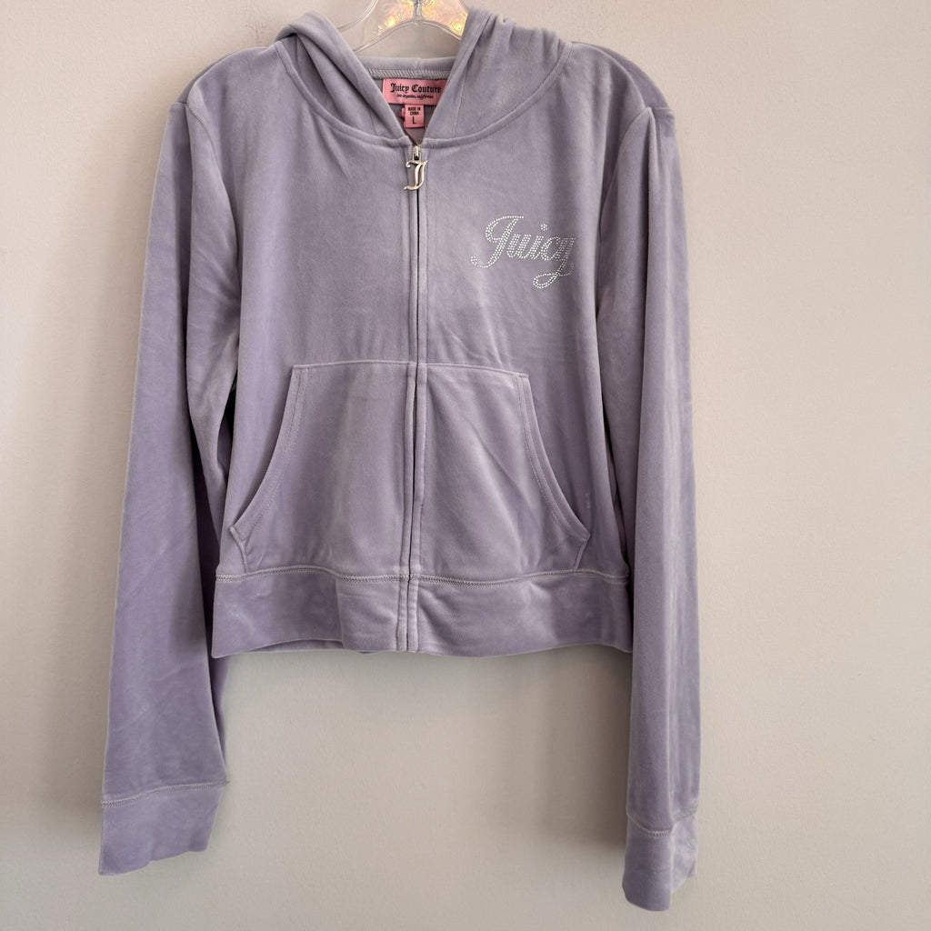 NWT Juicy Couture Velour Tracksuit Set Lavender Haze L Y2K OG Bling Rhinestone