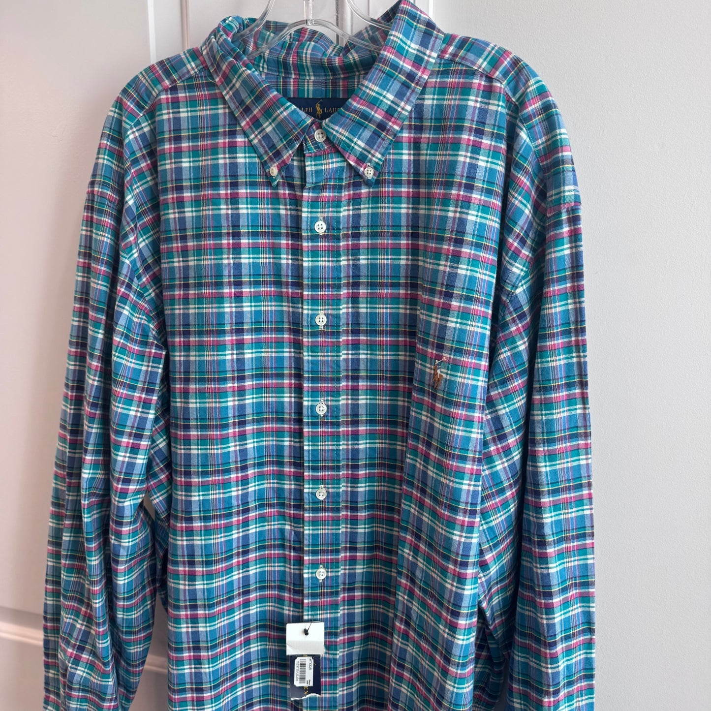 Polo Ralph Lauren Men’s Classic Fit Plaid Long Sleeve Shirt – Size 3XB (Big) – Green/Teal Multi