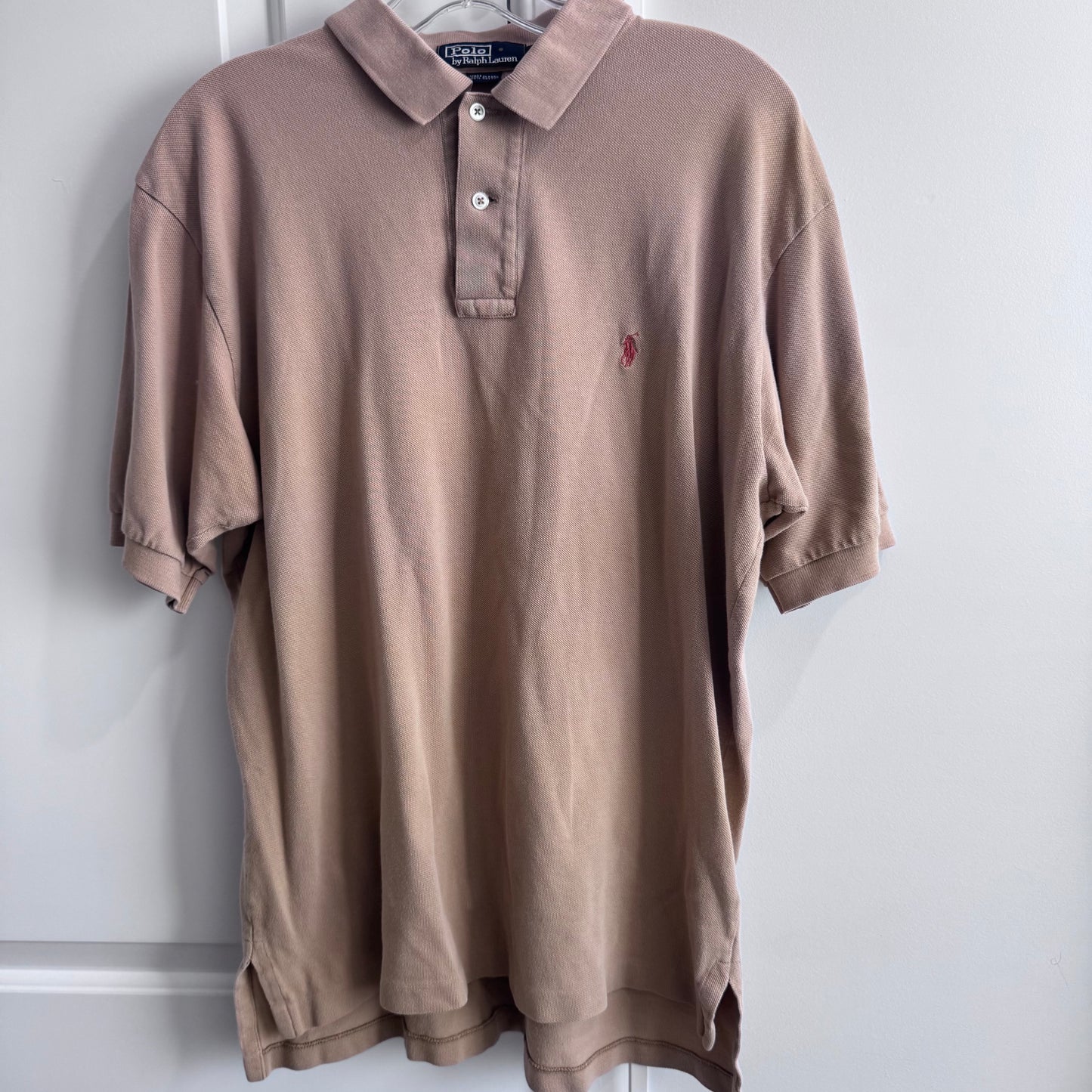 Polo by Ralph Lauren Men’s Classic Fit Polo Shirt Tan Beige Cotton Size L Made in Peruo