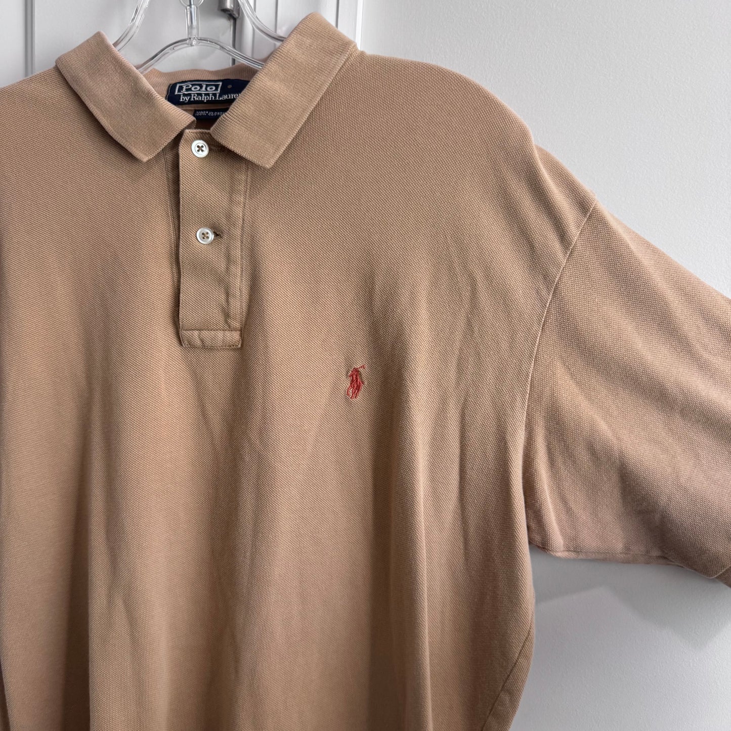 Polo by Ralph Lauren Men’s Classic Fit Polo Shirt Tan Beige Cotton Size L Made in Peruo