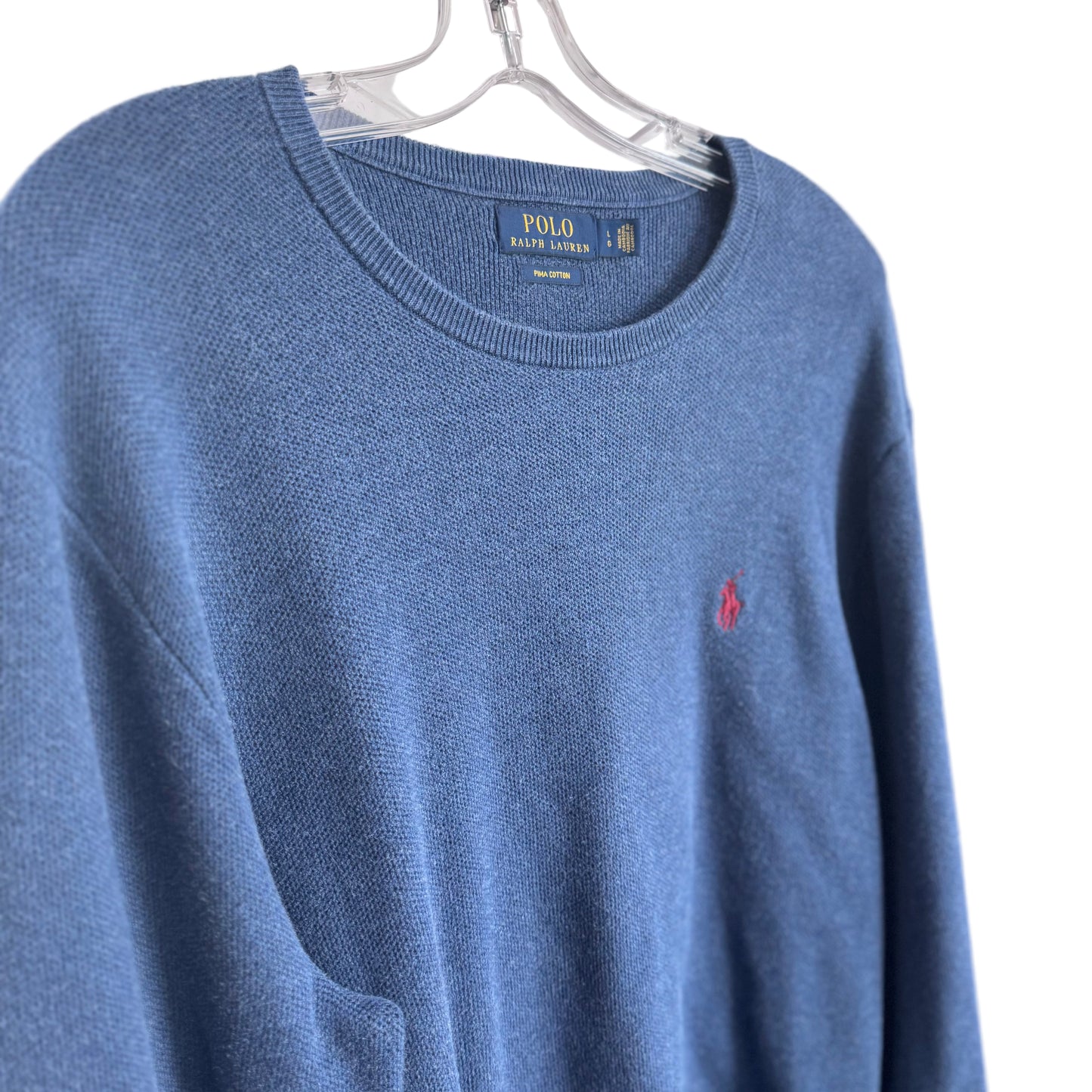 Polo Ralph Lauren Men’s Blue Pima Cotton Crewneck Sweater Size L | Red Pony Logo