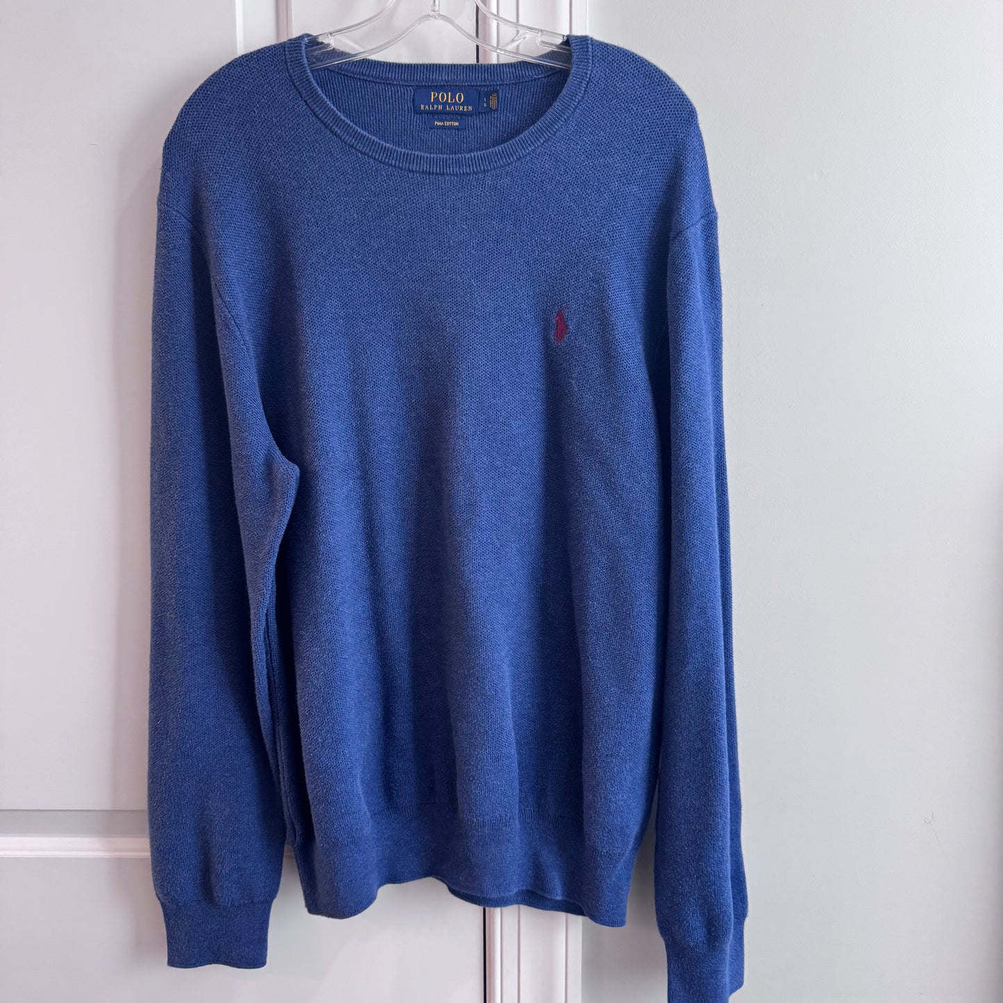 Polo Ralph Lauren Men’s Blue Pima Cotton Crewneck Sweater Size L | Red Pony Logo