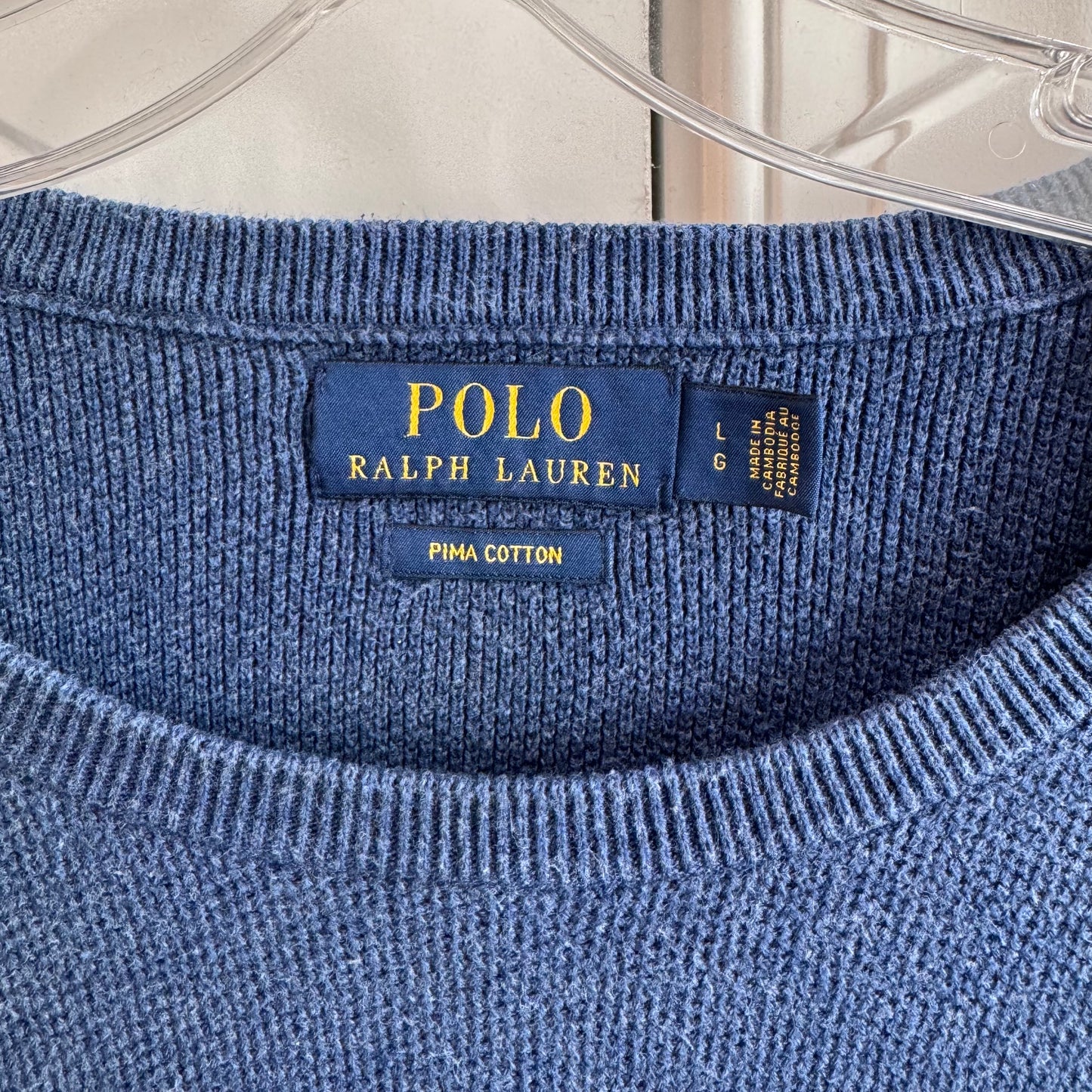 Polo Ralph Lauren Men’s Blue Pima Cotton Crewneck Sweater Size L | Red Pony Logo