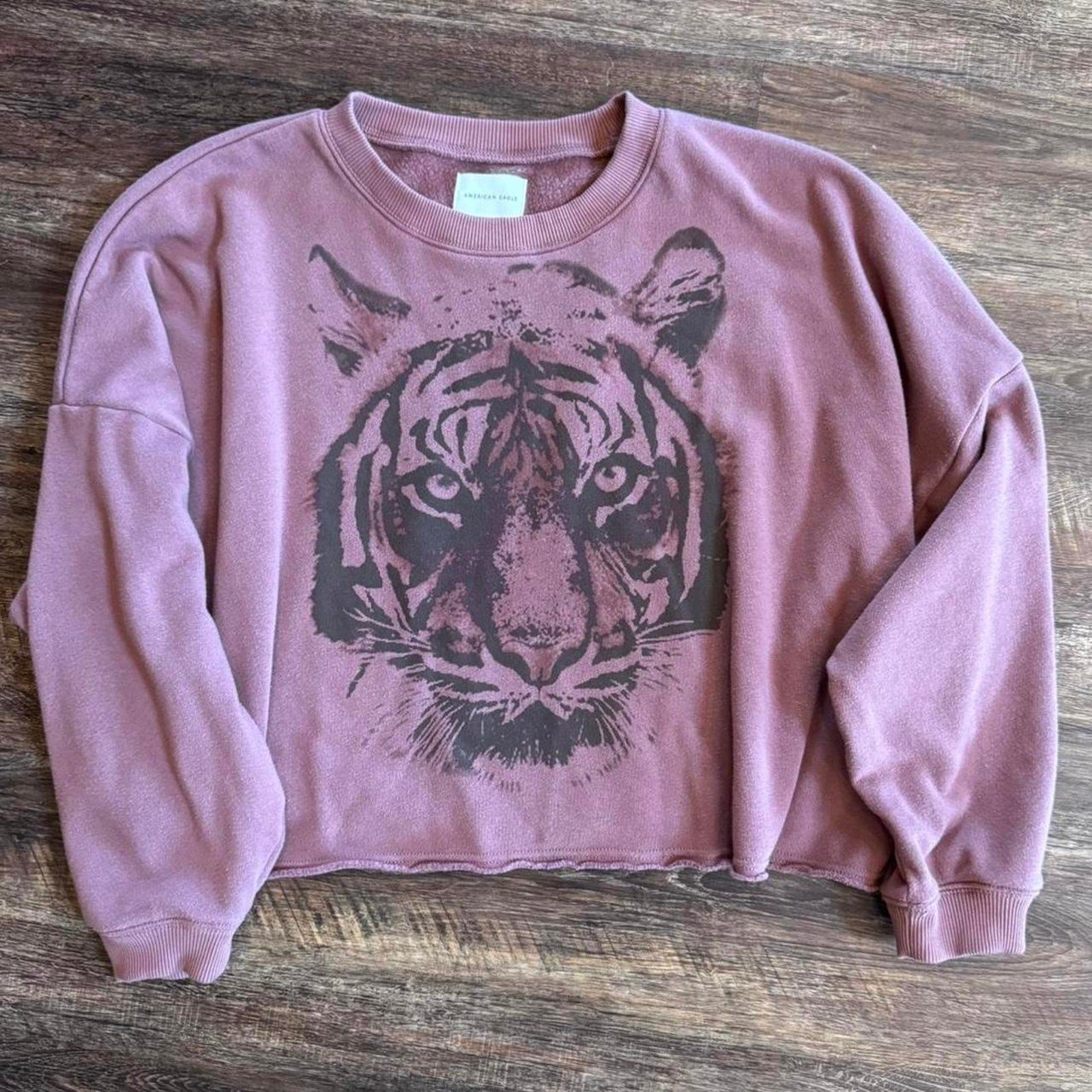 American Eagle super soft purple cropped sweatshirt with tiger graphic  LARGE